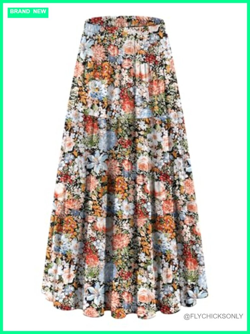 Women Maxi Skirt Chiffon Flowy Tiered A-Line High Rise Western Boho